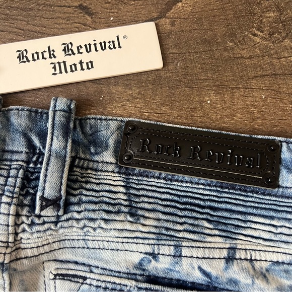 Rock Revival Men's Moto Daviday Acid Wash Jeans Size 30x32 - Picture 5 of 10